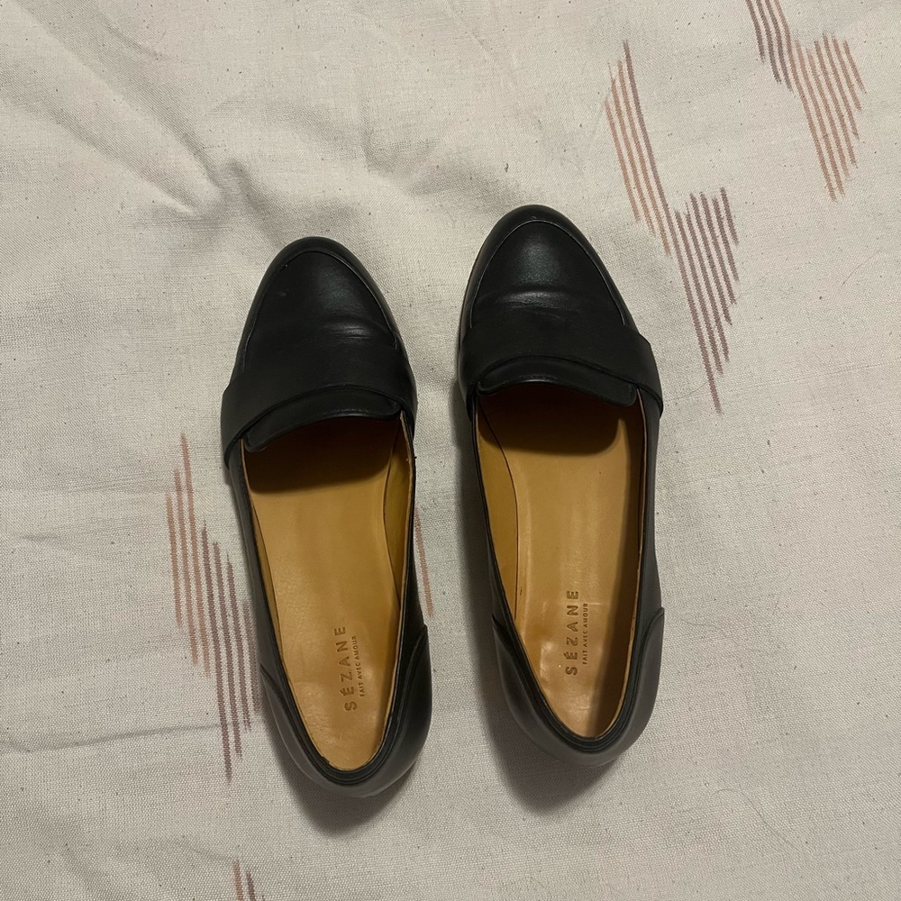 Sezane Black Mayfair Leather Loafers Size 6